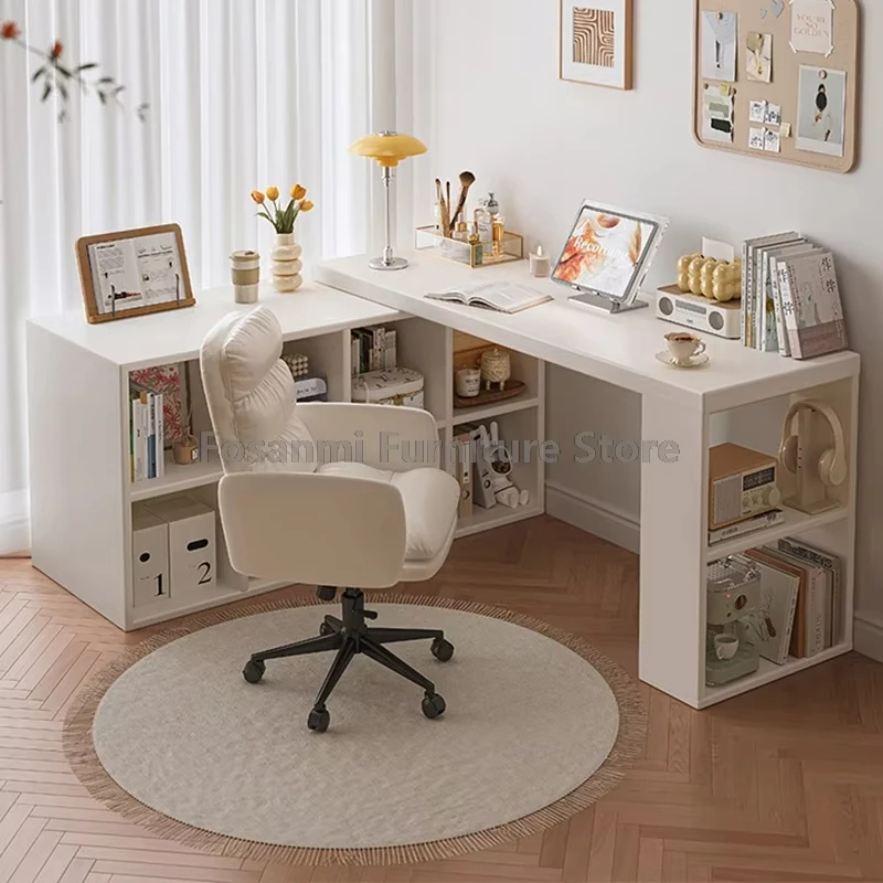 Multifunktionaler, verstellbarer weißer Schreibtisch mit Aufbewahrungsschrank, moderner ausziehbarer Tisch für Schlafzimmer, Büro, Zimmer, einfache Eckschreibtische