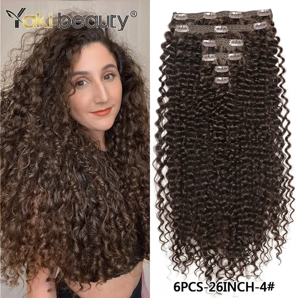 26'' Doppelschuss-Haarteil aus synthetischem Jerry-Lockenhaar zum Anklipsen, Ganzkopf-Haarteil aus Bio-Eisseide, Schwarzbraun, 160 g Image