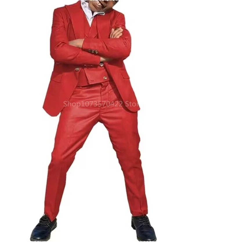 3-teiliges formelles rotes Anzug-Set für Kinder und Jungen, Blazer, Weste, Hosenanzug, Outfits-Set, 2–18 Jahre, eleganter Anzug für Jungen, Hochzeitsanzug