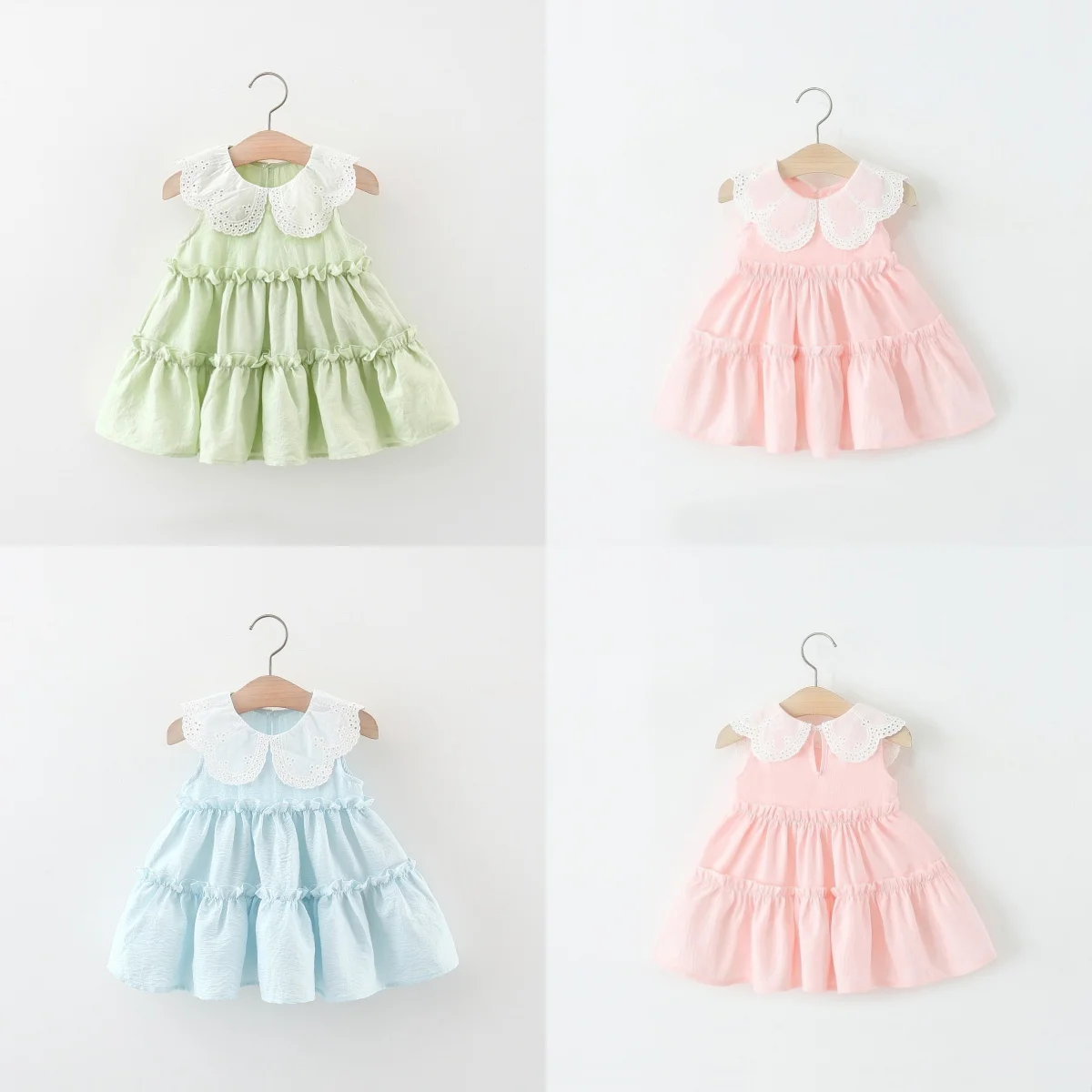 Baby Mädchen Kleid Sommer Einfarbig Revers Ärmelloses Mädchen Kleid Nette Baumwolle Mädchen Strand Kleid Baby Mädchen Kleidung ﻿ Image