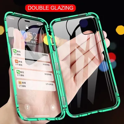 360 Magnetic Adsorption Metal Case For iPhone 15 Pro Max 14 13 12 8 XR X 16 Plus Double-Sided Glass Case For iPhone Magnet Cover