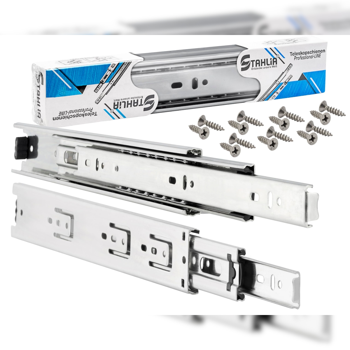 ID Dinkel Schubladenschienen 10 STÜCK VOLLAUSZUG Rollenauszug Teleskopschiene Schubladenauszug H 45 L 700 mm Image