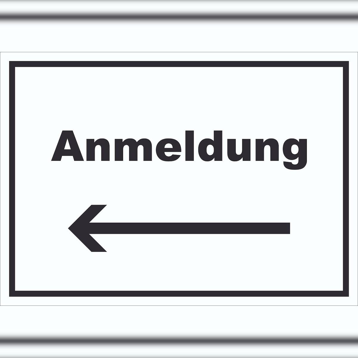 HB-Druck Anmeldung Schild mit Text und Richtungspfeil links Aufnahme waagerecht A4 (210x297mm) Image