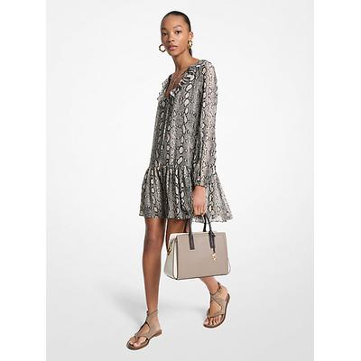Michael Kors Snake Print Georgette Ruffle Mini Dress Natural XS