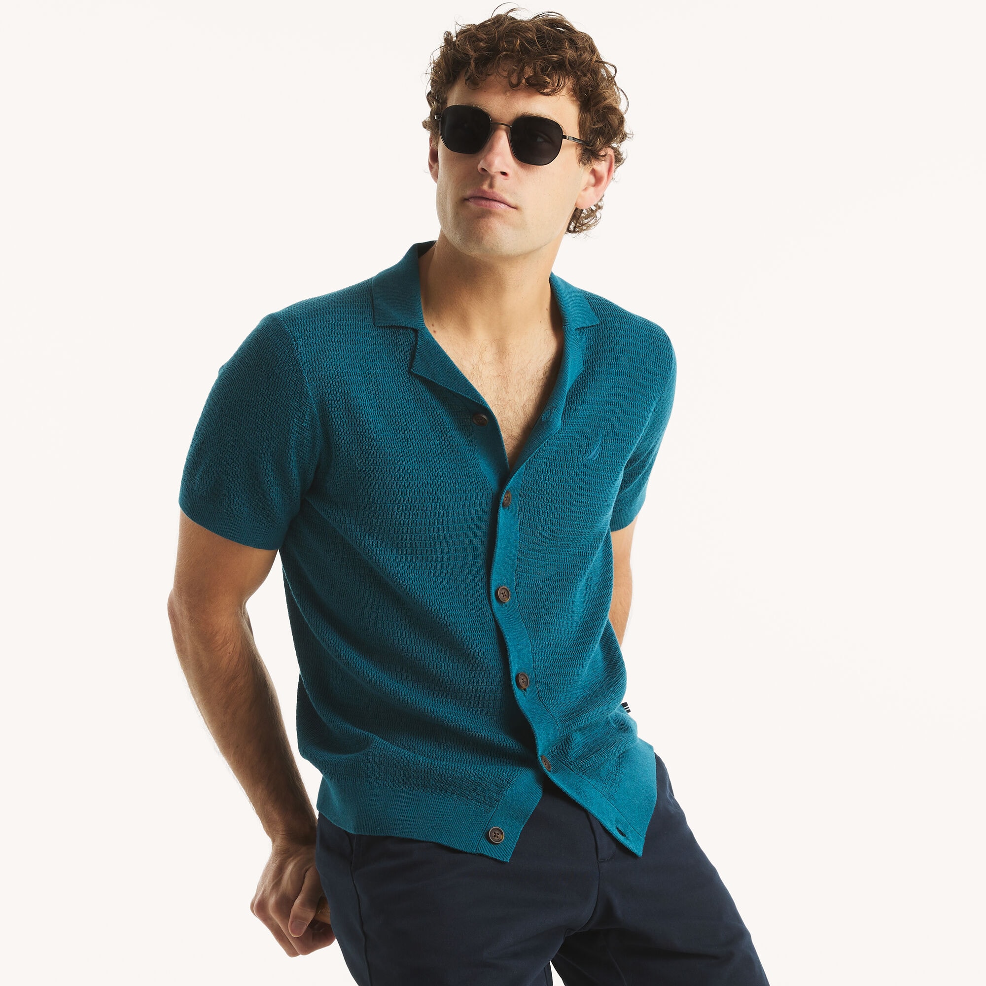 Nautica Men's Textured Sweater Polo 430 (Capri Blue), XXL