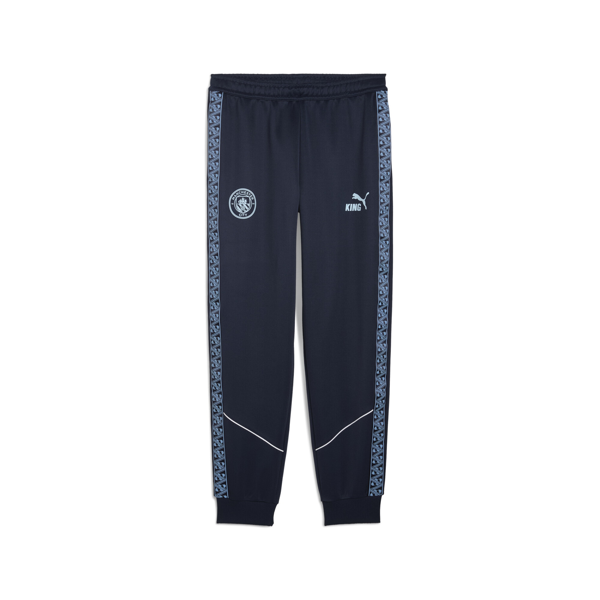 Sporthose PUMA "Manchester City KING Anthem Hose Herren", Damen, Gr. 3XL, Normalgrößen, blau (deep navy team light blau), Obermaterial: 63% Polyester, 37% Baumwolle; Taschenfutter: 100% Polyester; Rippe: 7% Elasthan, 93% Polyester; Besatz: 100%...