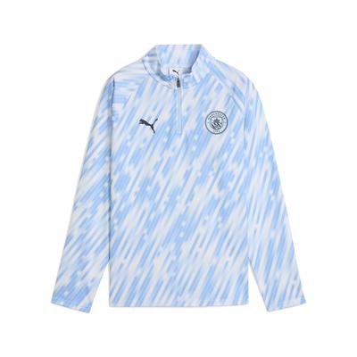 T-Shirt PUMA "Manchester City Aufwärmtop Jugendliche", Kinder, Gr. 176, blau (silber sky blau), Obermaterial: 100% Polyester, regular fit, Rundhals, Langarm, Shirts Image