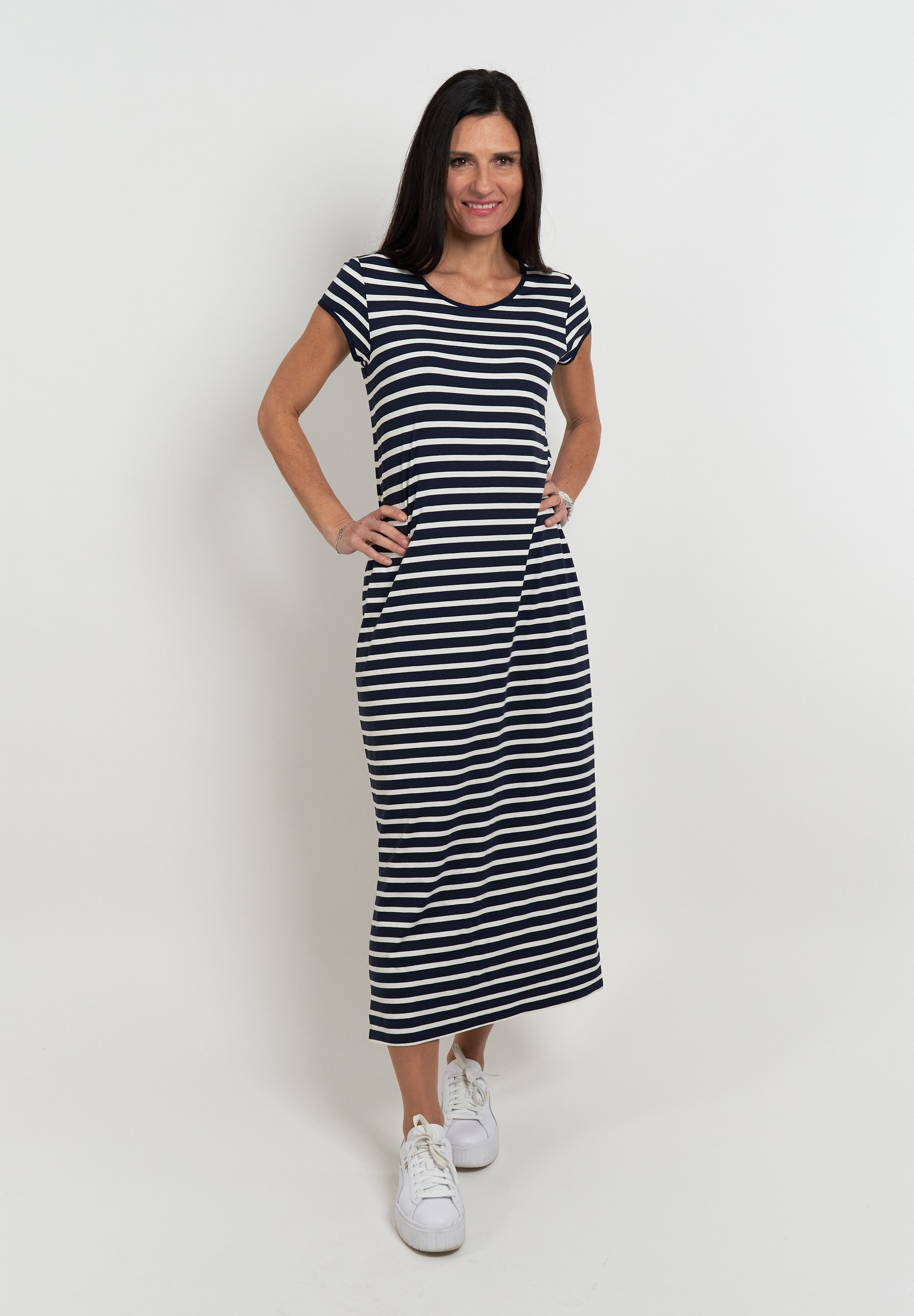 Sommerkleid SEIDEL MODEN, Damen, Gr. 34, N-Gr, blau (navy,69), Jersey, Obermaterial: 96% Viskose, 4% Elasthan, gestreift, lang, Rundhals, Kleider, lang, mit Streifen-Design, MADE IN GERMANY Image