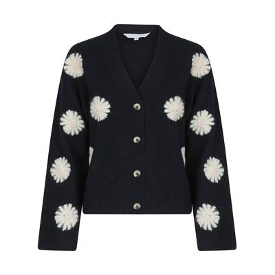 Cardigans Strawflower Women's Drop Shoulder Embroidered V-Neck Rib Knit Cardigan in Sky Captain Navy - Amara Reya / S - Tokyo Laundry