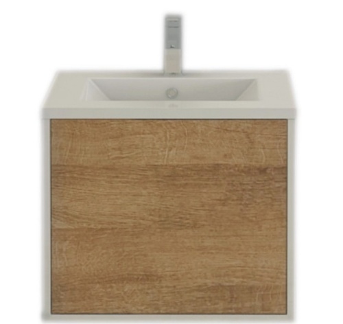 Badset Waschbecken Waschtisch 60cm Badmöbel Waschtischunterschrank LINZ Holzoptik Image