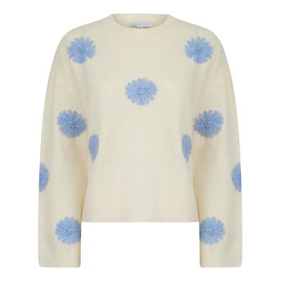 Jumpers Gooseberry Women's Drop Shoulder Embroidered Crew Neck Rib Knit Jumper in Ecru - Amara Reya / L - Tokyo Laundry