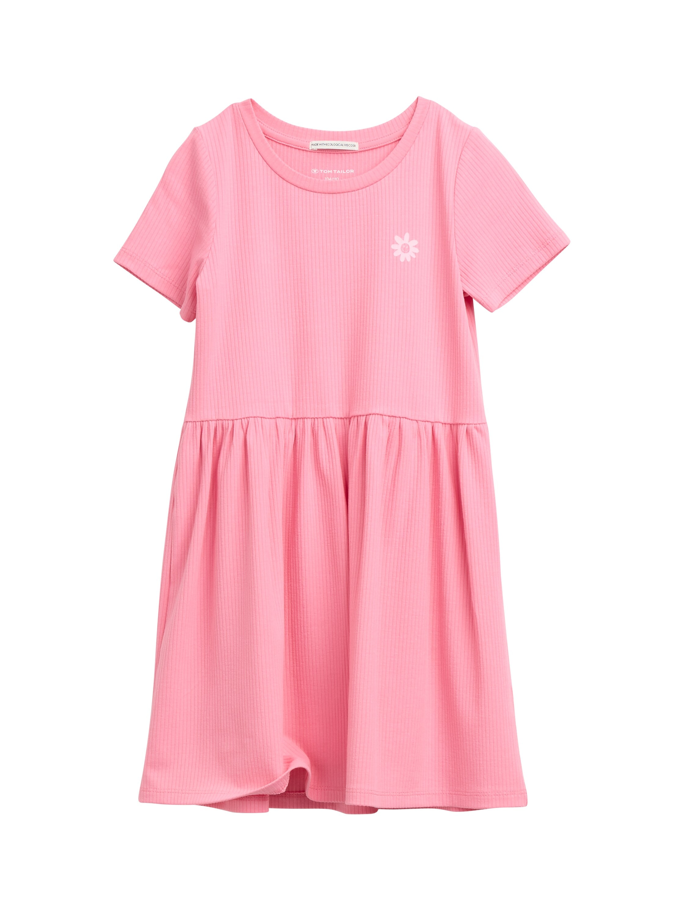 Minikleid TOM TAILOR, Mädchen, Gr. 104, N-Gr, pink (sunrise pink), Rippware, Obermaterial: 93% Viskose, 7% Elasthan, Strukturmuster, A-Linie mini, Rundhals, gerader Abschluss, Kleider, mit Rippstruktur Image