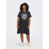 Shirtkleid ONLY CARMAKOMA "CARLUCY LIFE SS T-SHIRT DRESS JRS NOOS", Damen, Gr. L (50/52), N-Gr, schwarz (schwarz print:lotus), Jersey, Obermaterial: 100% Baumwolle, bedruckt, modisch, regular fit kniefrei, Rundhals, Kurzarm, Kleider