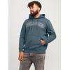Hoodie "JJECALEB VARSITY SWEAT HOOD NOOS PLS", Herren, Gr. 5XL, grau (stormy weather), Sweatware, Obermaterial: 70% Baumwolle, 30% Polyester, JACK & JONES PLUSSIZE, bedruckt, casual, relaxed fit normal, Langarm Rippbündchen, Sweatshirts