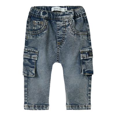 Loose-fit-Jeans NAME IT "NBMBEN BAGGY CARGO JEANS 2727-YB NOOS", Jungen, Gr. 80, N-Gr, blau (dunkelblau denim), Denim/Jeans, Obermaterial: 71% Lyocell, 20% Polyester, 8% Viskose, 1% Elasthan, Abriebeffekte, casual, relaxed fit knöchellang, Jeans Image
