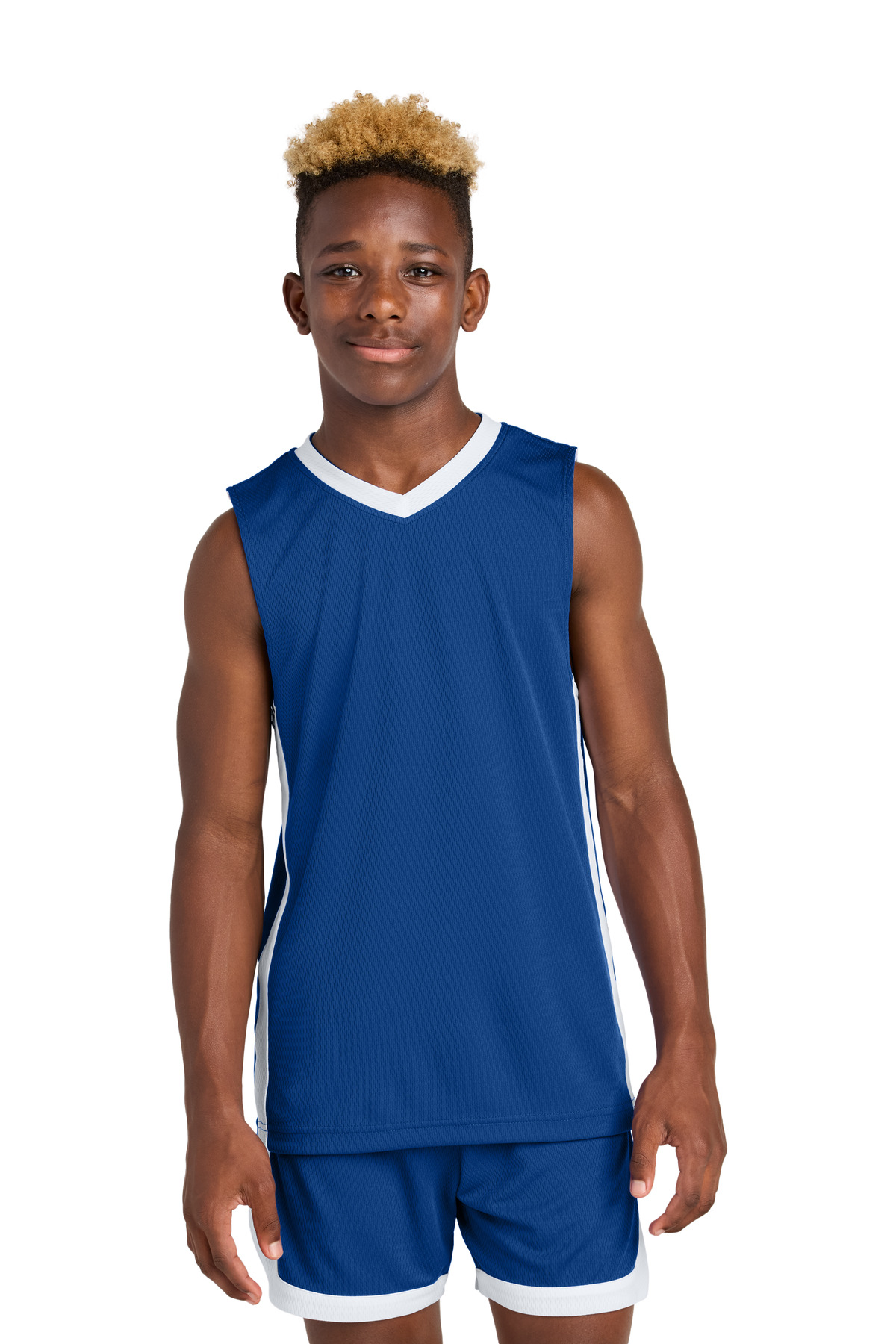 Sport-Tek YST900 Athletic Youth Rival Basketball Rev Jersey T-Shirt in True Royal/White size Large | Polyester