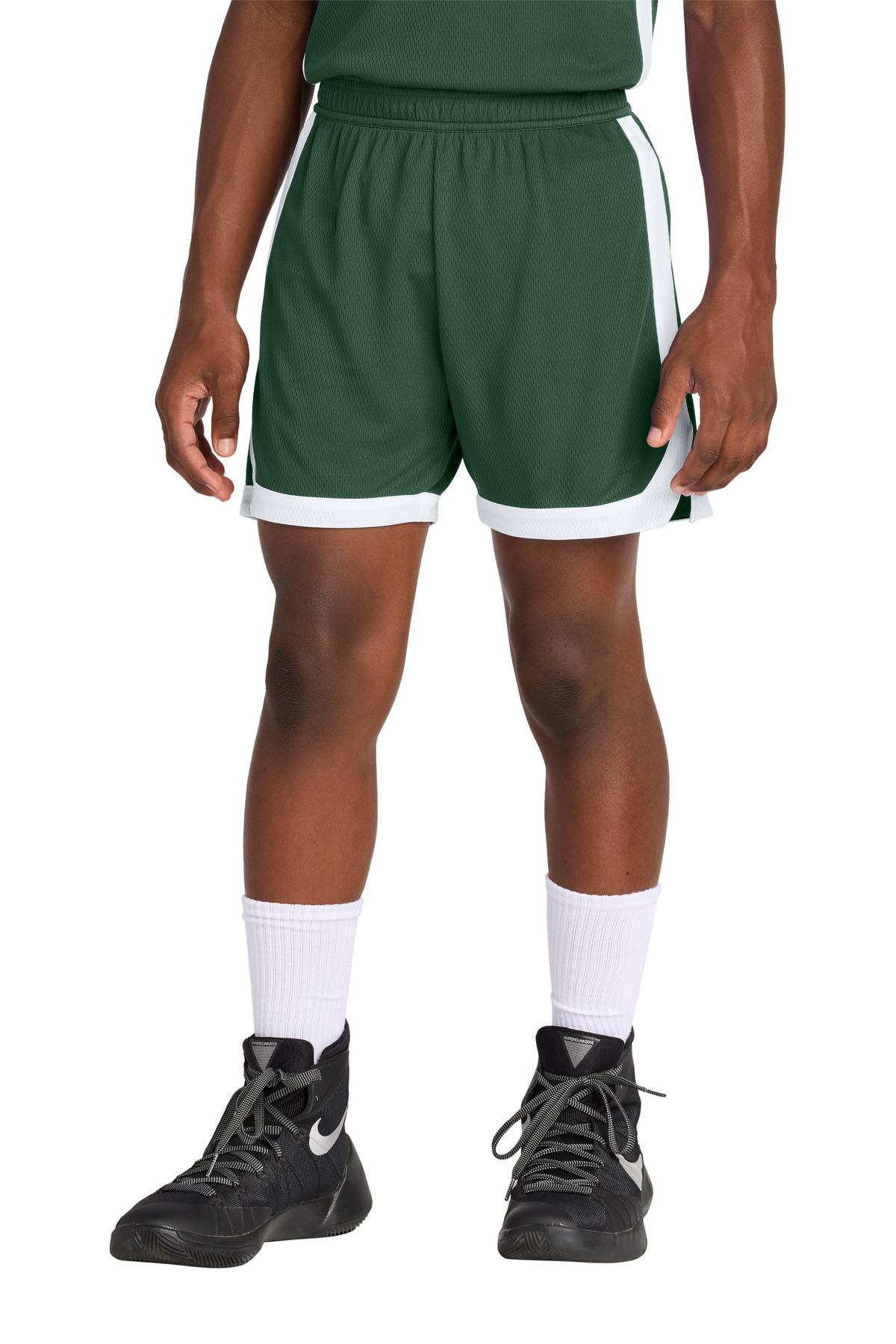 Sport-Tek YST901 Youth Rival Basketball 5' Short in Forest Green/White size Medium | Polyester