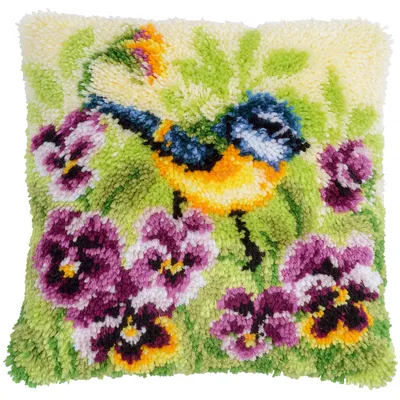 Knüpfkissen Kohlmeise & Stiefmütterchen Image