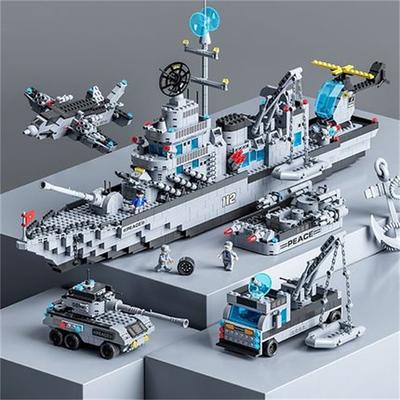Compatible With Military Aircraft Carrier Destroyer Small Particle Puzzle Assembly Children's Toy Building Block Gift Box