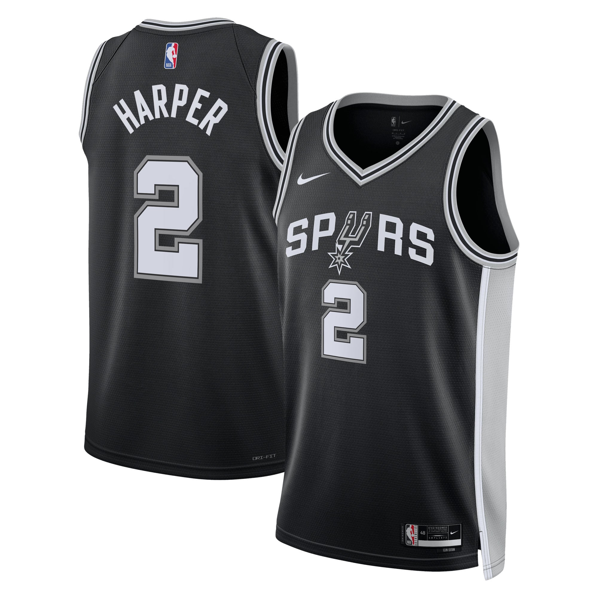 Maillot Nike Icon Swingman des San Antonio Spurs, Choix du premier tour de la draft NBA 2025 - Noir - Dylan Harper - Enfant - unisexe Taille: XL (18/20)