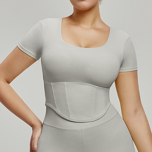 Per donna Magliette sportive parte superiore del pilates Sport in alto Delicato sulla Pelle Morbidezza Supporti alti Con i cuscinetti Manica Corta Gli sport Tinta unica Top Per Palestra Pilates Zumba