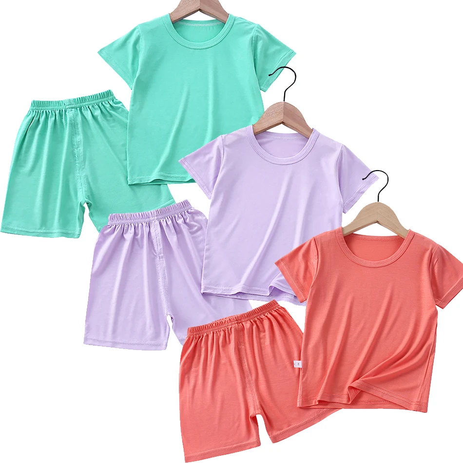 3 Sätze/Pack 2025, Kinderkleidung, stilvolle Kinder, einfarbig, kurzärmelig, Outfits, Sommer, Indoor-Aktivitäten, Kinder-Sets Image