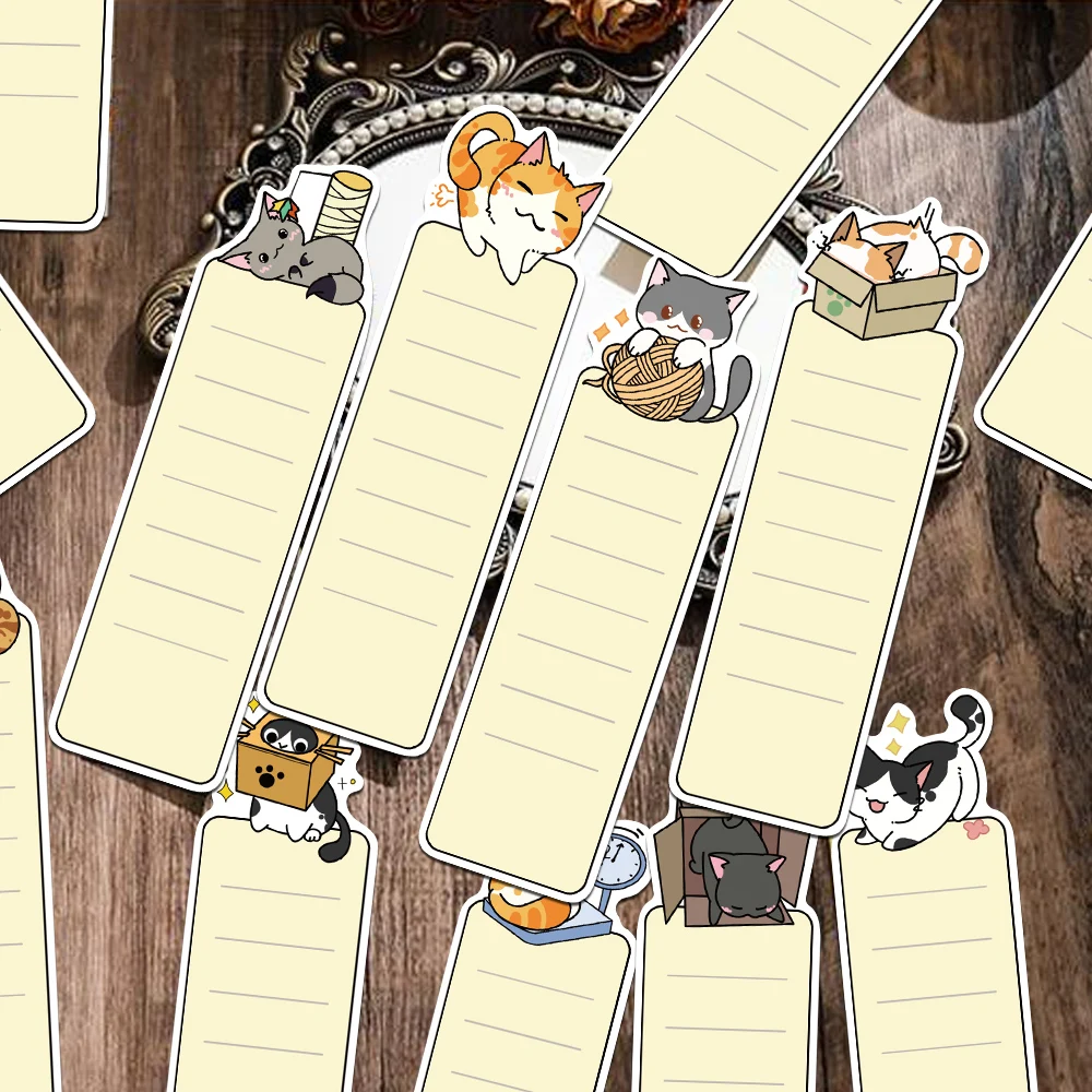 30 Stück Lesezeichen mit Cartoon-Motiv, niedliche Katze, Dekoration, Karte, Leseseiten, Bücher, markiert, Studenten, Schreibwaren, ästhetische Lesezeichen Image