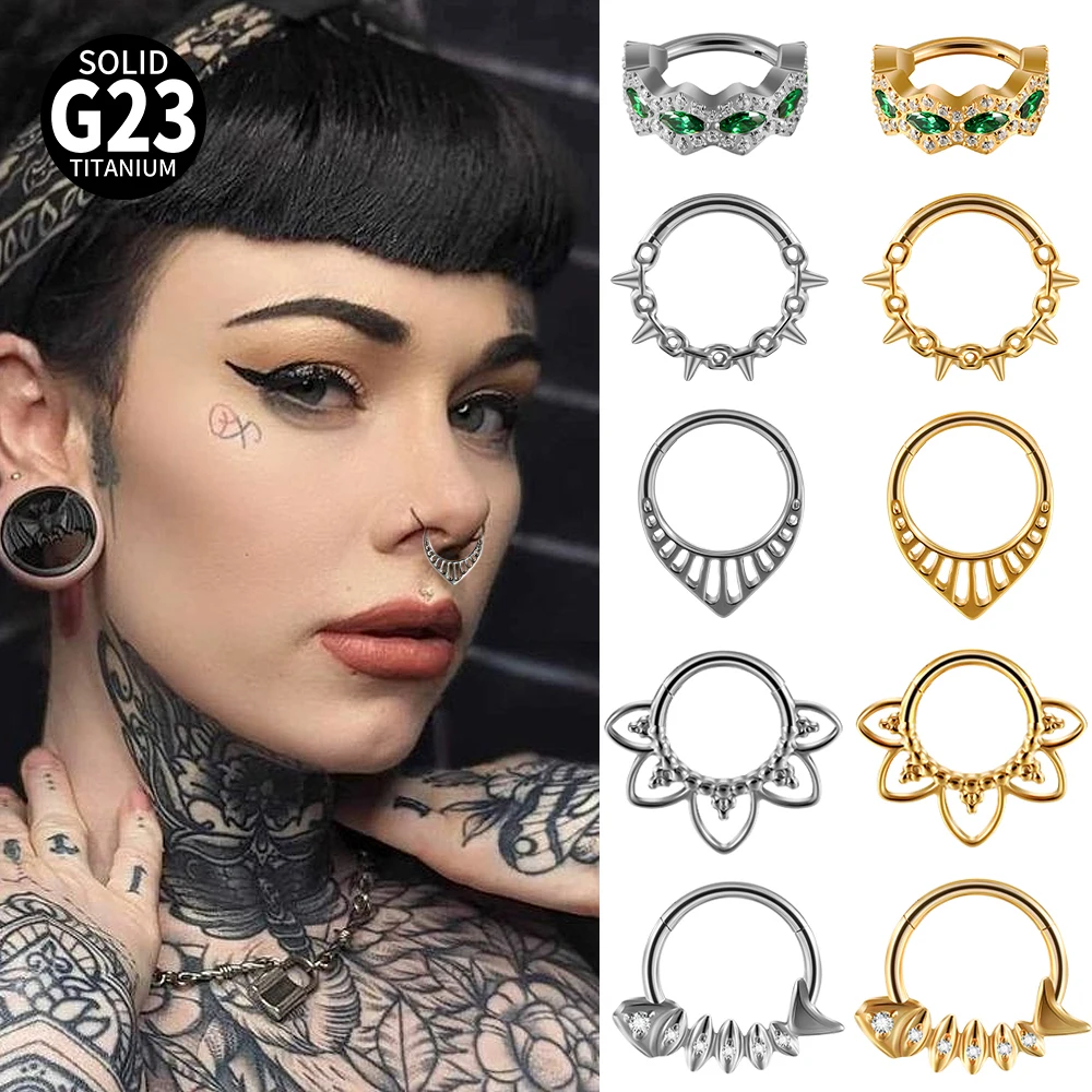 2-1 Teile/sätze TiTanium Waterdrop Septum Piercing Clicker Blume Nasenringe 16G Segment Knorpel Daith Hoop Ohrring schmuck Geschenk Image
