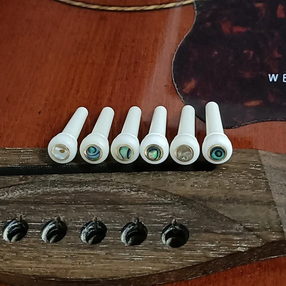 6 Stücke Akustische Gitarre Bridge Pin Gitarrensaiten Nagel Solide Reine Knochen Mit Gitarre Bridge Pin Puller Image