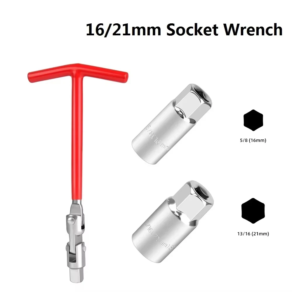 3-in-1-Reparatur-Werkzeugsatz für Auto- und Motorrad-Zündkerzen-Entfernungssteckschlüssel 16 mm (5/8 Zoll) 21 mm (13/16 Zoll) mit T-Griff