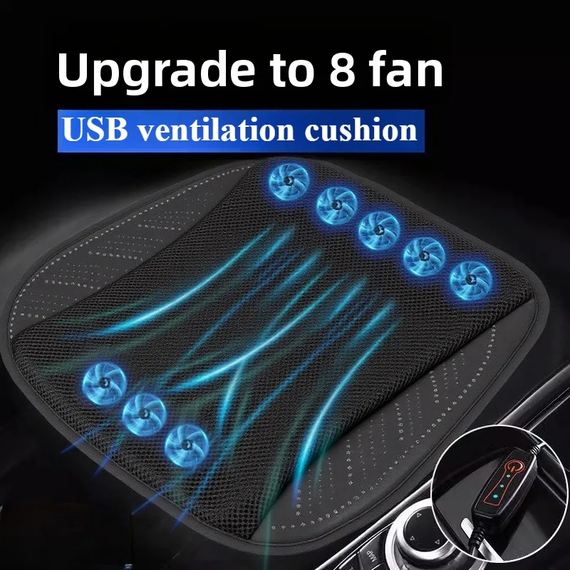 1 STÜCK Auto-Kühl-Sitzkissen USB 8 Lüfter – Lüftungspad für Sommer, LKW und Heimgebrauch, atmungsaktives Mesh, Anti-Schweiß-Sitzmatte ‌ Image