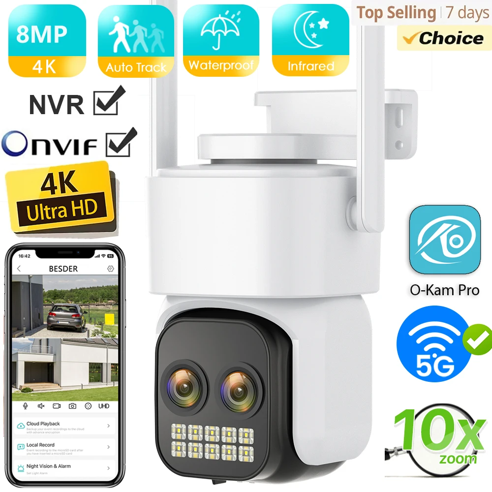 BESDER 8MP 4K10x Hybrid Zoom Dual Lens PTZ IP Kamera 3,6 + 12mm WiFi Menschliche Erkennung 4MP Audio Sicherheit Video Überwachung O-KAM Image