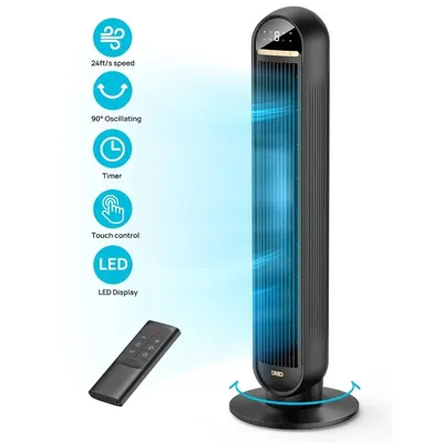 Dreo Tower Fans for Home, 36" Standing Floor Fan with Remote, 90° Oscillating Fan, 24 ft/s High Velocity, LED Display, 4 Speeds