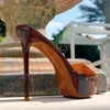 Hohe Plattform Mule Schuhe Peep Toe Slip On Damen Sandalen Schuhe Super High Heels für Damen Schuhe Größe 34-42