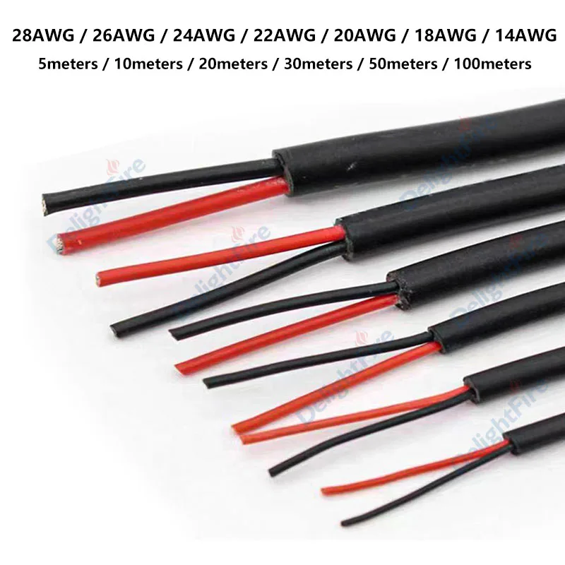 2 Core Draht 28 26 24 20 18 16 14 22AWG Ummanteltes Kabel Flexible Isolierung 12V LED Kabel für LED Streifen Licht Lautsprecher Audio Image