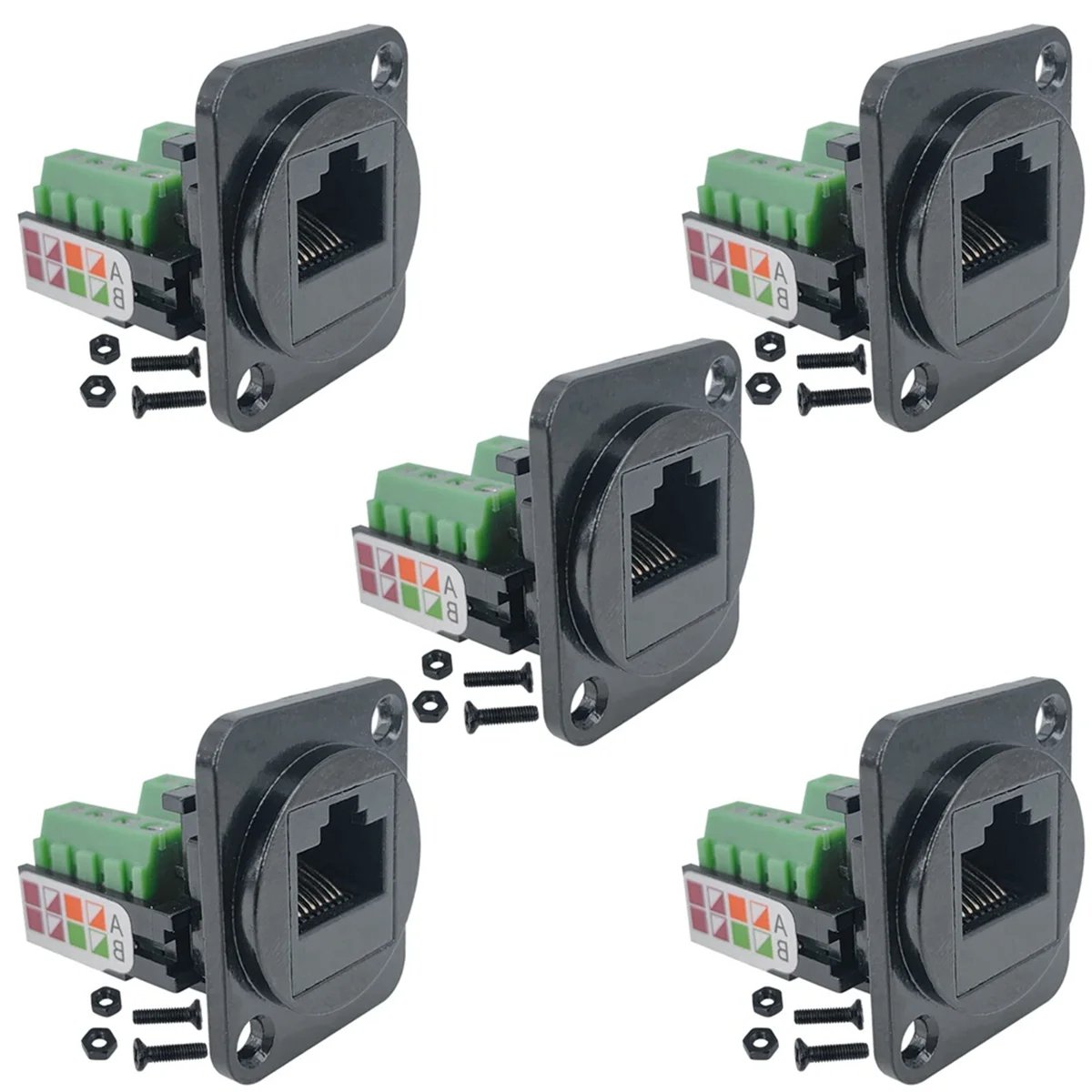 5 Stück RJ45-Buchse für Schalttafelmontage, Schraubklemmen-Adapter, D-Typ RJ45 8P8C-Buchse auf 8-polige Klemme Image