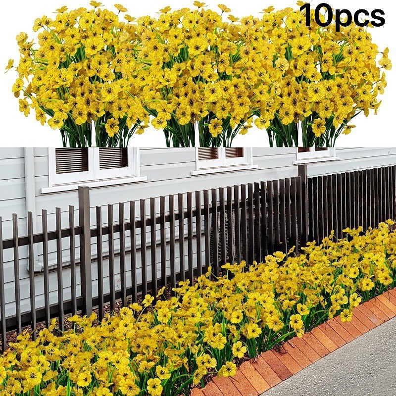 10PCS UV Resistant Artificial Orchid Bundles, Plastic Faux Flowers for Outdoor Garden, Porch, Window, and Home Decoration, Perfect for Easter, Oktoberfest, Día de los Muertos, Diwali, Memorial Day, and Seasonal Fall Decor