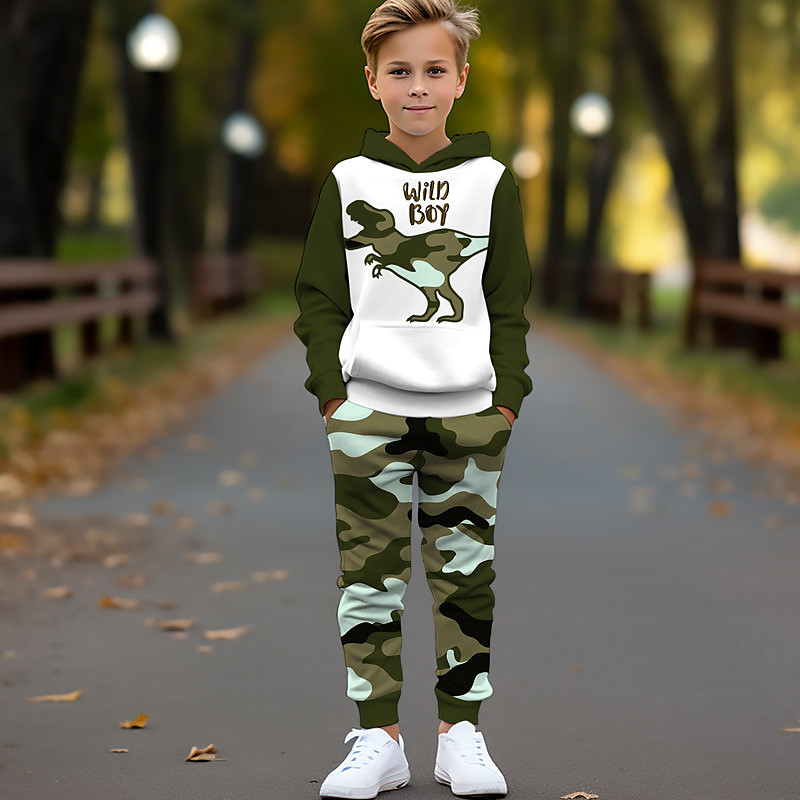 Boys 3D Graphic Camo Camouflage Hoodie Sweatpants Set HoodieSet Clothing Set Long Sleeve 3D Printing Summer Fall Active Fashion Cool Kids 3-12 Years Outdoor Vacation Street Regular Fit
