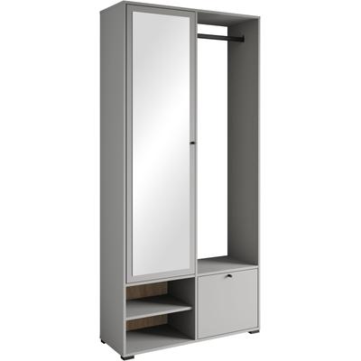 Garderobenschrank INOSIGN "DINO Kompaktgarderobe, Garderoben-Set DINO", gray pallad, B:90cm H:190cm T:33cm, Schränke, Mit Spiegel und Kleiderstange, 90 cm breit, Türanschlag wechselbar Image