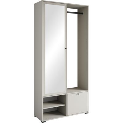 Garderobenschrank INOSIGN "DINO Kompaktgarderobe, Garderoben-Set DINO", beige (kaschmir), B:90cm H:190cm T:33cm, Schränke, Mit Spiegel und Kleiderstange, 90 cm breit, Türanschlag wechselbar Image