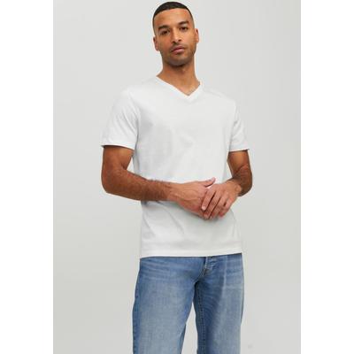 V-Shirt JACK & JONES "JJEORGANIC BASIC TEE", Herren, Gr. XS, weiß, Single Jersey, Obermaterial: 100% Baumwolle, unifarben, modisch, V-Ausschnitt, Kurzarm, Shirts Image