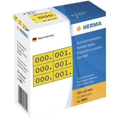 Herma Nummernetiketten »Zahlen dreifach« 22 x 10 mm 3x 1000 Stück gelb Image