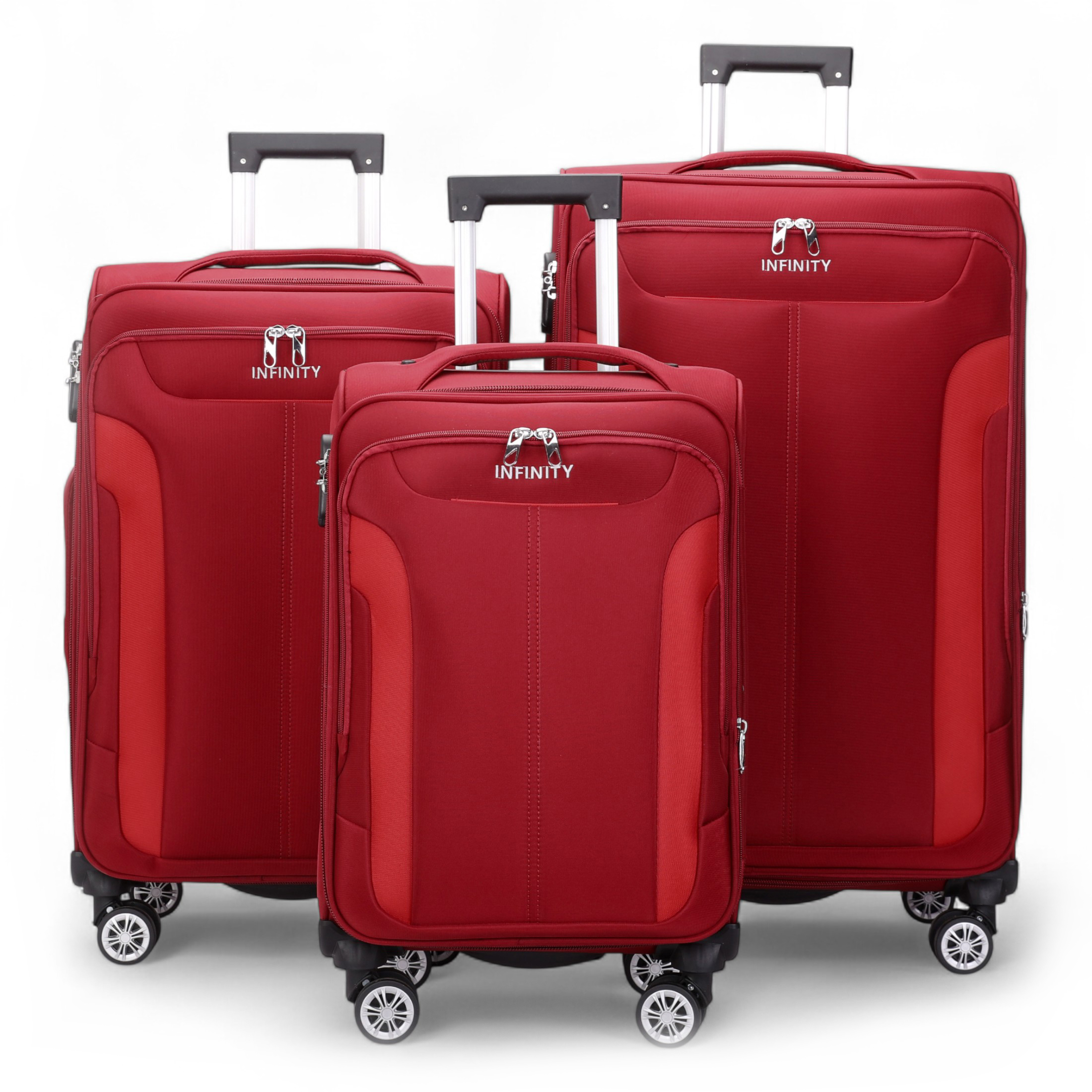 Roter erweiterbarer Weichschalenkoffer mit 8 Rädern, Gepäckset, leichtes Handgepäck