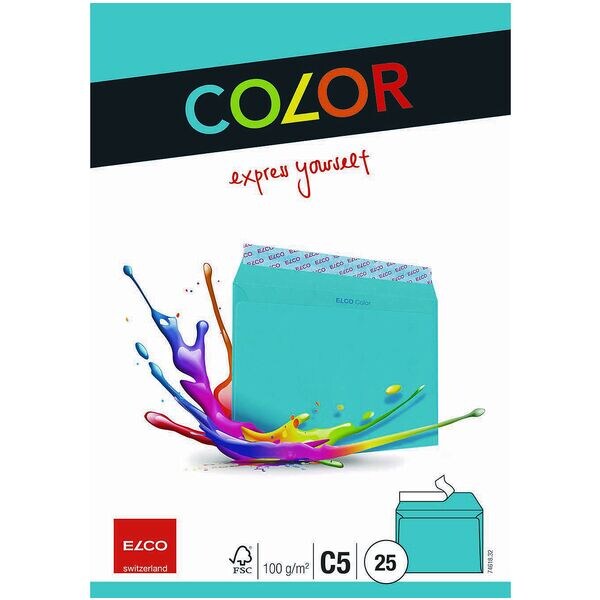 ELCO Briefumschläge Color DIN C5 ohne Fenster 25 Stück blau, 16.2x22.9 cm Image