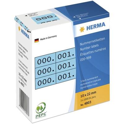 Herma Nummernetiketten »Zahlen dreifach« 22 x 10 mm 3x 1000 Stück blau Image