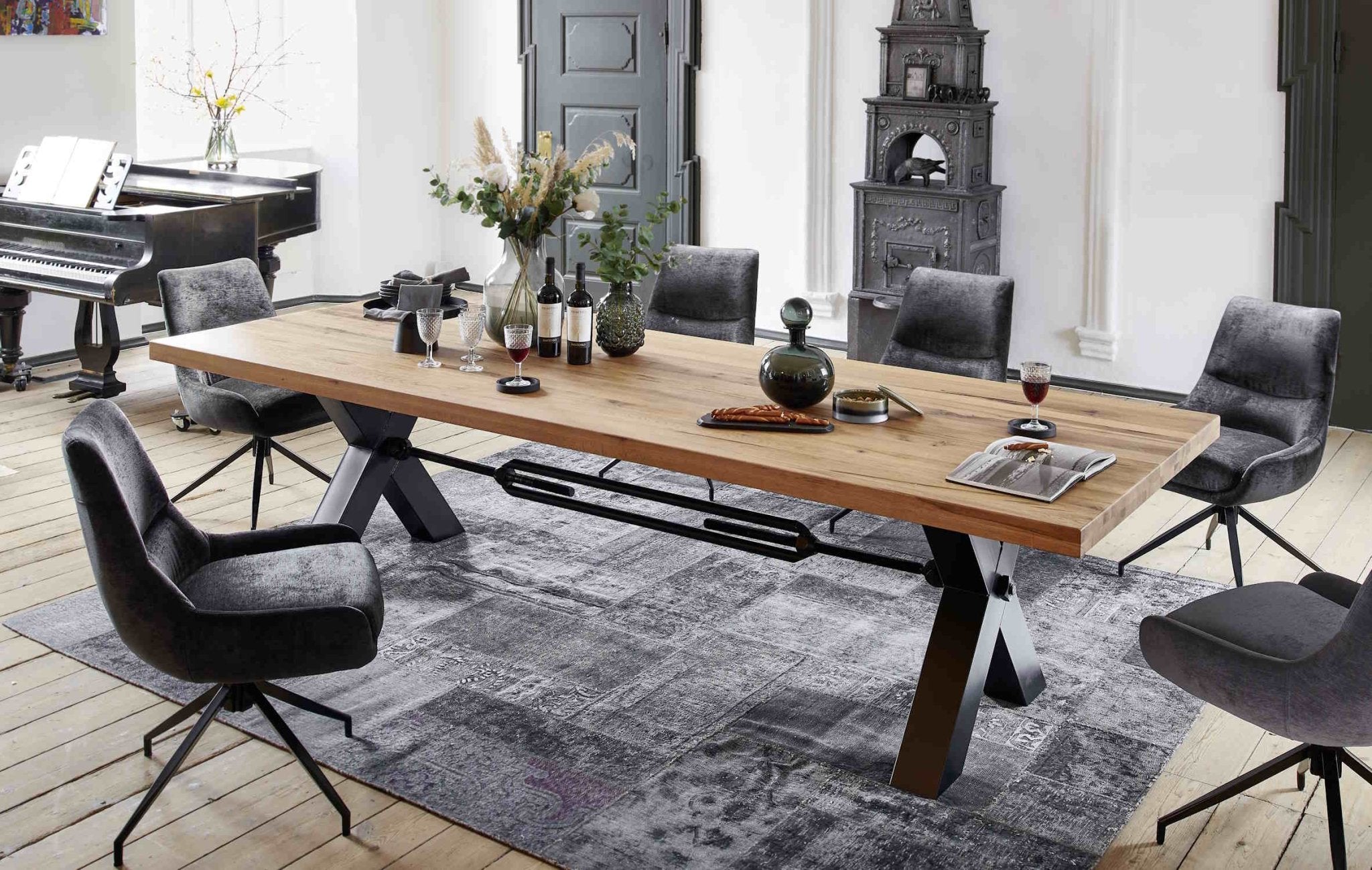Esstisch in Industrial-Style Eiche massiv Roma Rustikale Eiche geölte Optik 260x110 cm