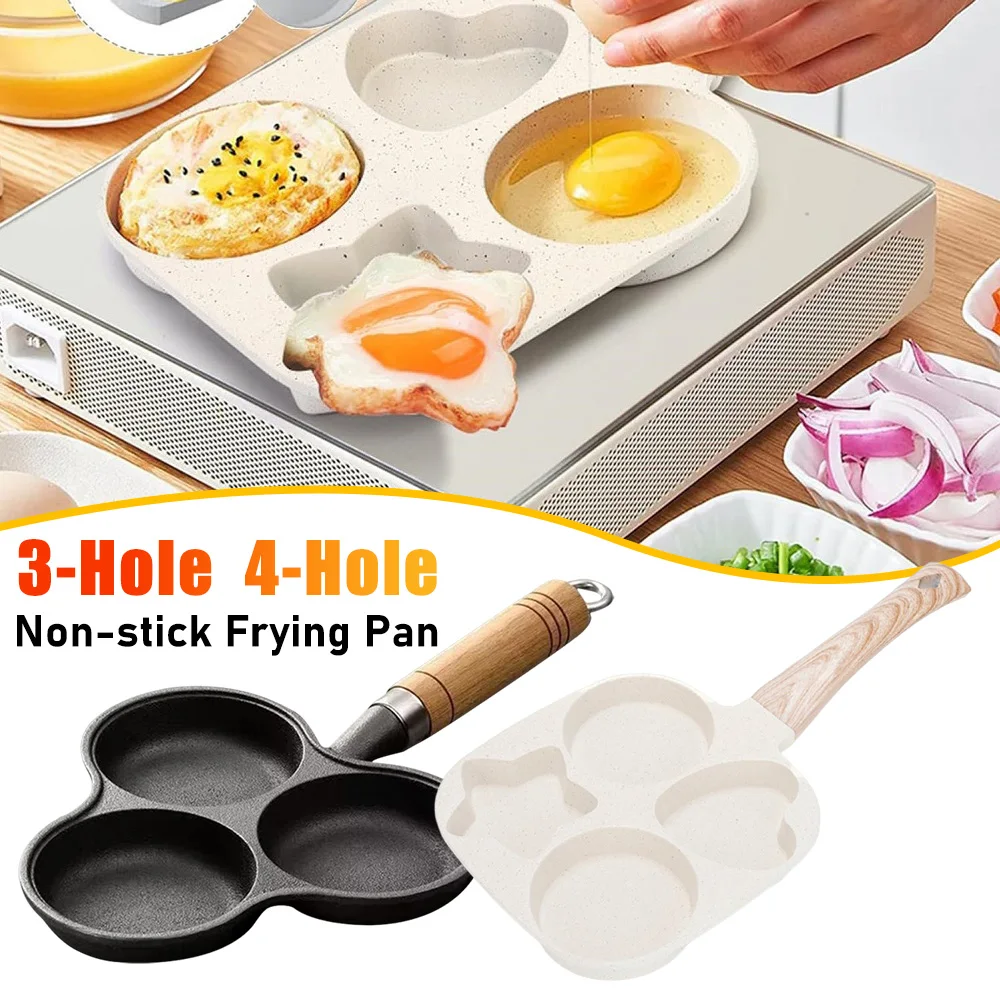 3 4-Loch verdickte antihaftbeschichtete Ei-Omelett gegrilltes Steak Kochpfanne Hamburger Brot Frühstücksmaschine Induktionskochgeschirr Omelettpfanne Image