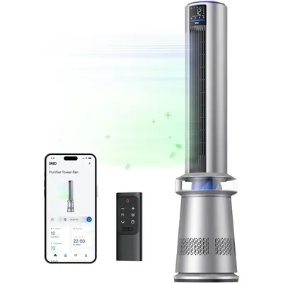 o MC710S Air Purifier Tower Fan, 45" 2-in-1 Smart Fan for Bedroom, 27ft/s Velocity, 120°Oscillation, 24H Timer Bladeless Fans