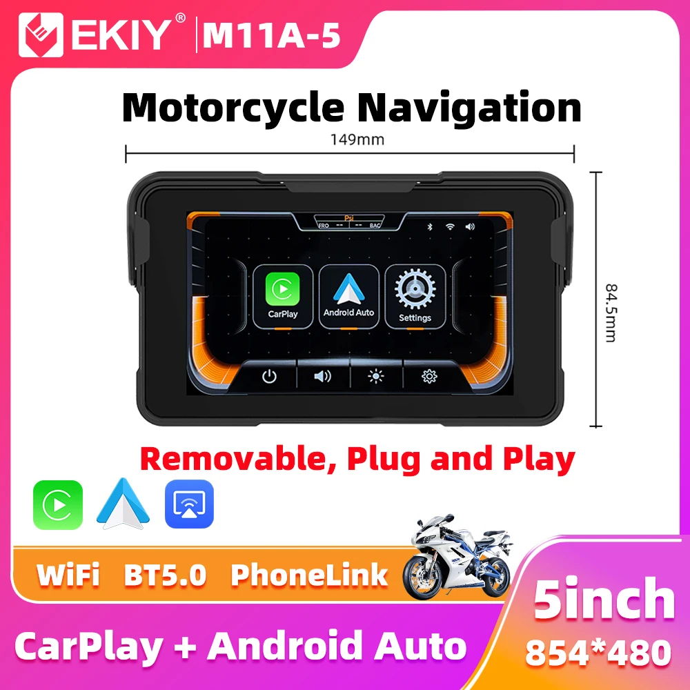 EKIY Wireless CarPlay Moto Android Auto GPS Motorrad Navigation Display Bildschirm 5,0 zoll Tragbare Digitale Motorrad Dashboard Image