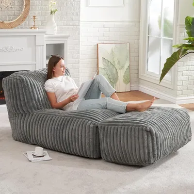 Big Bean Bag Lounger Chair, Beanbag Chair for Adults Bean Bag Sofa w/ Memory Foam Filled for Living Room, Bedroom or Balcony